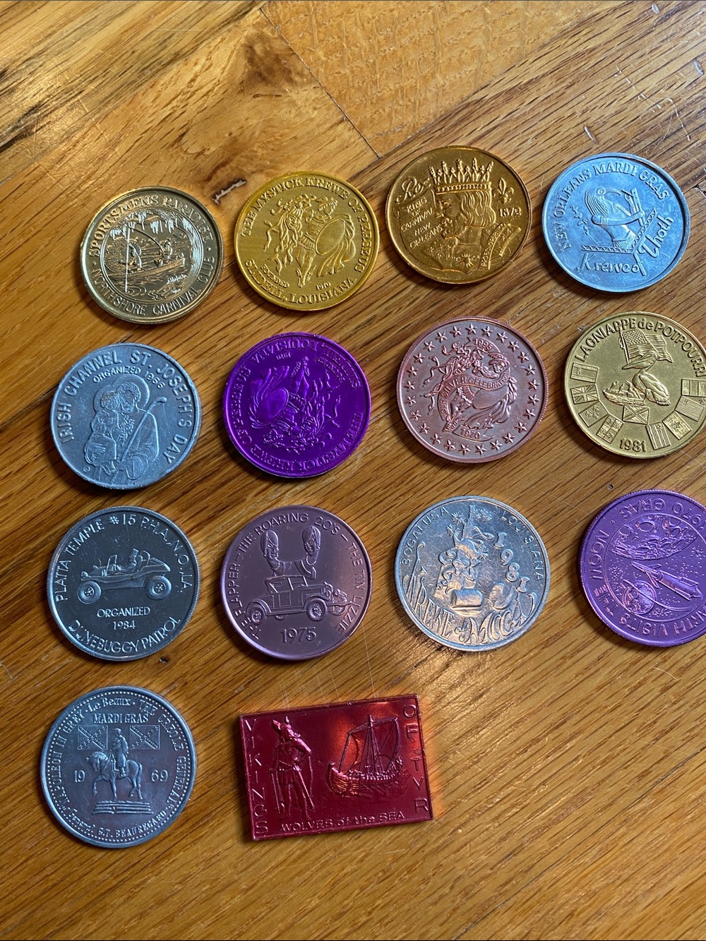 Assorted Mardi Gras Doubloons - Metallic Gold, Silver, Purple, Red, Copper